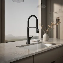 Semi-professional kitchen sink faucet with three-function sprayhead^Kohler New
