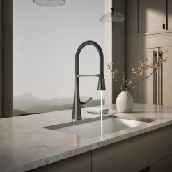 Semi-professional kitchen sink faucet with three-function sprayhead^Kohler New