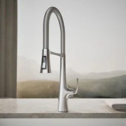 Semi-professional kitchen sink faucet with three-function sprayhead^Kohler New