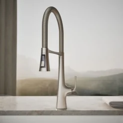 Semi-professional kitchen sink faucet with three-function sprayhead^Kohler New