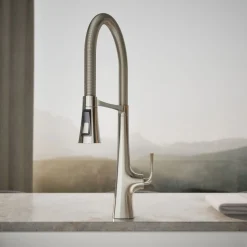 Semi-professional kitchen sink faucet with three-function sprayhead^Kohler New