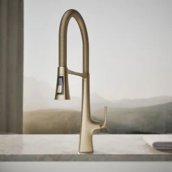 Semi-professional kitchen sink faucet with three-function sprayhead^Kohler New