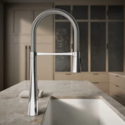Semi-professional kitchen sink faucet with three-function sprayhead^Kohler New