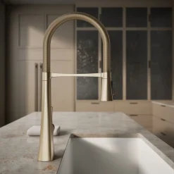 Semi-professional kitchen sink faucet with three-function sprayhead^Kohler New