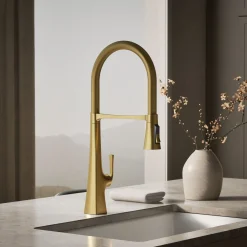 Semi-professional kitchen sink faucet with three-function sprayhead^Kohler New