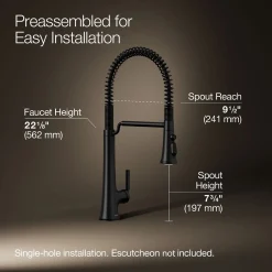 Semi-professional pull-down kitchen sink faucet with three-function sprayhead^Kohler Hot