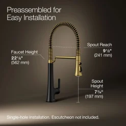Semi-professional pull-down kitchen sink faucet with three-function sprayhead^Kohler Hot