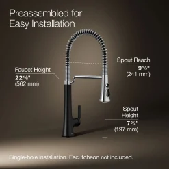 Semi-professional pull-down kitchen sink faucet with three-function sprayhead^Kohler Hot