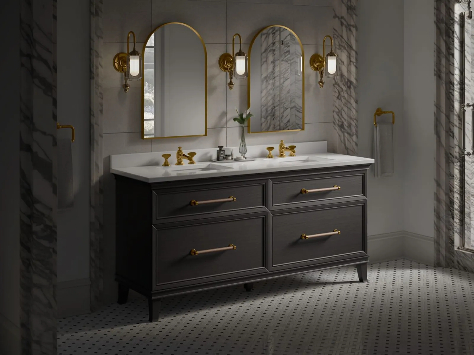 Silestone® 73" quartz vanity top with two rectangular cutouts^Kohler New