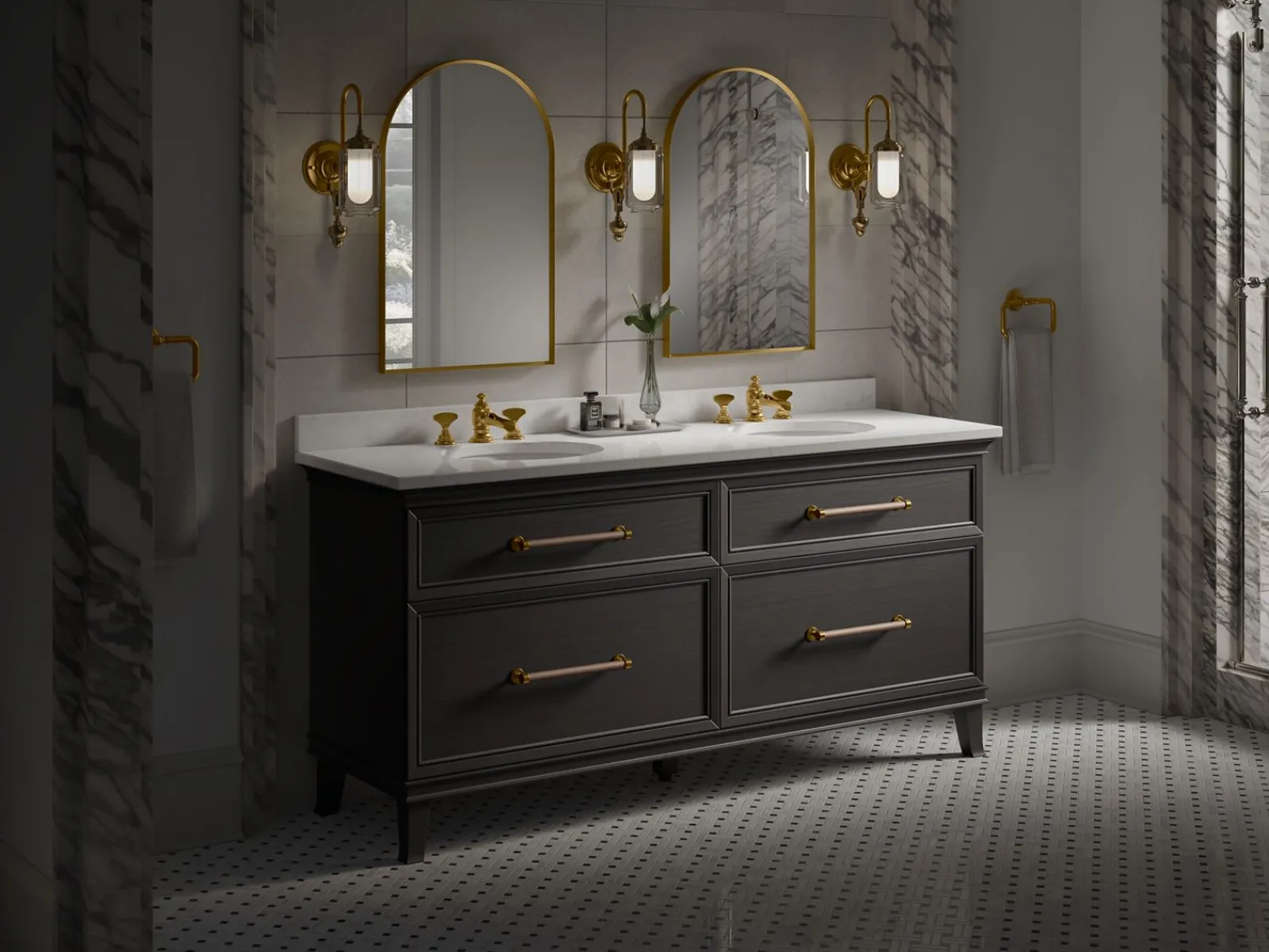 Silestone® 73" quartz vanity top with two rectangular cutouts^Kohler New