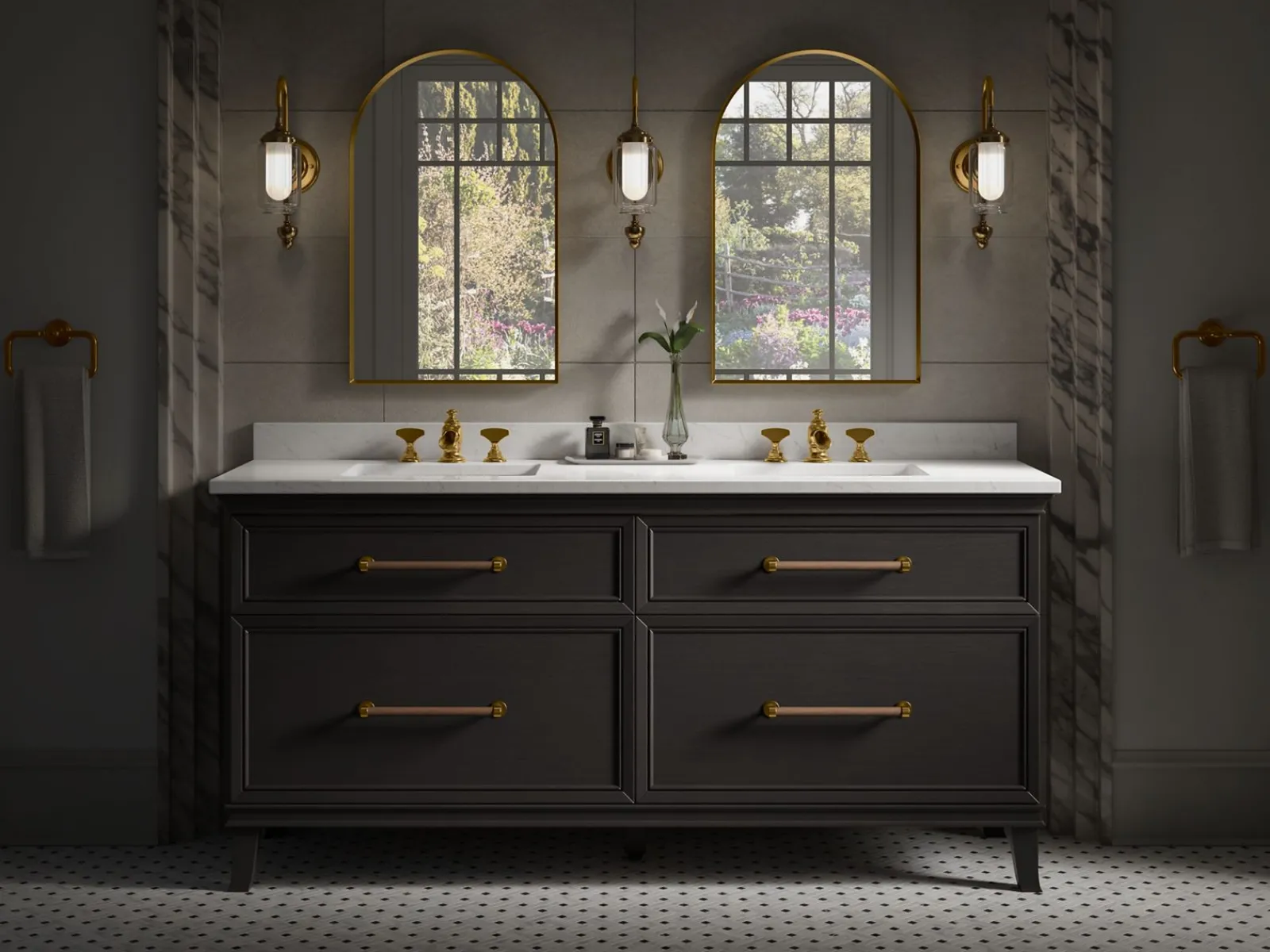 Silestone® 73" quartz vanity top with two rectangular cutouts^Kohler New