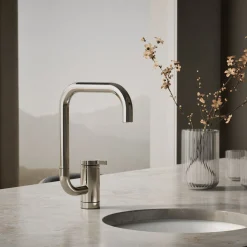 Single-handle bar sink faucet with two-function extended-reach spout^Kohler New