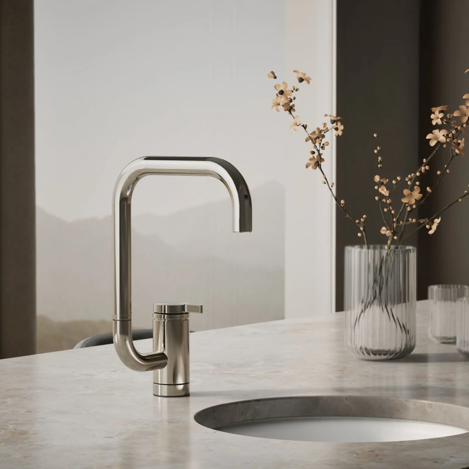Single-handle bar sink faucet with two-function extended-reach spout^Kohler New