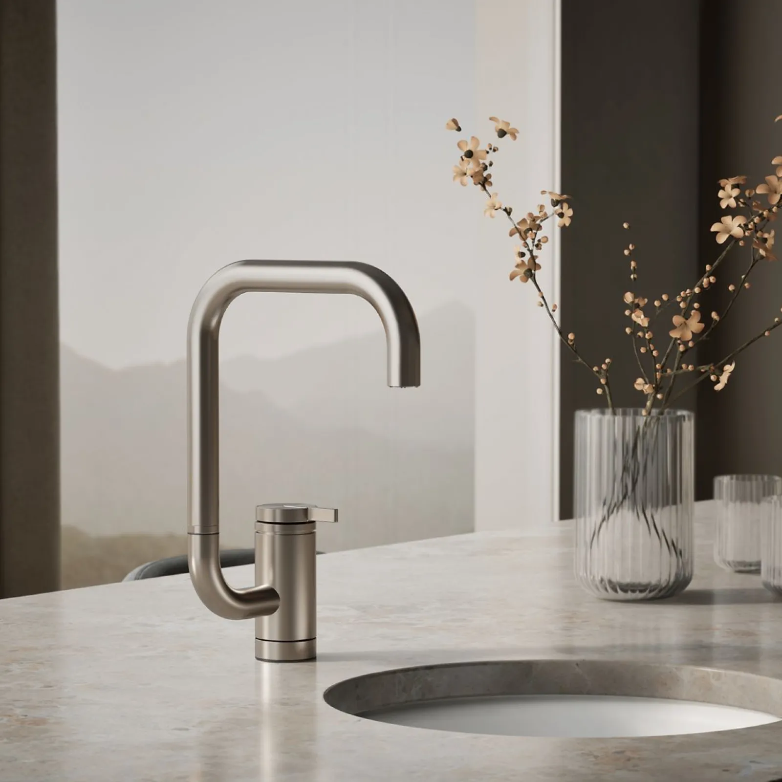 Single-handle bar sink faucet with two-function extended-reach spout^Kohler New