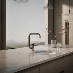 Single-handle bar sink faucet with two-function extended-reach spout^Kohler New