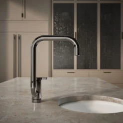 Single-handle bar sink faucet with two-function extended-reach spout^Kohler New
