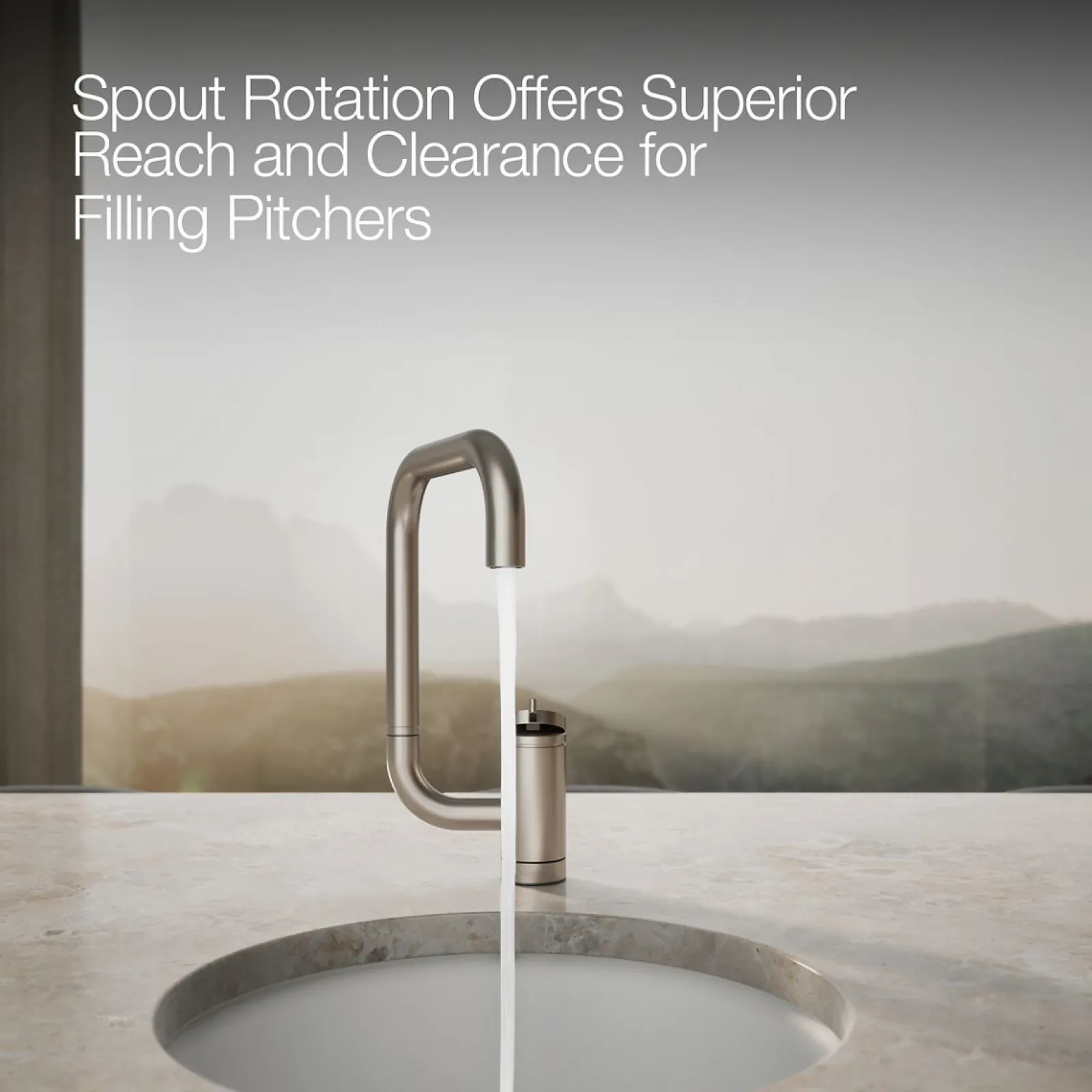 Single-handle bar sink faucet with two-function extended-reach spout^Kohler New