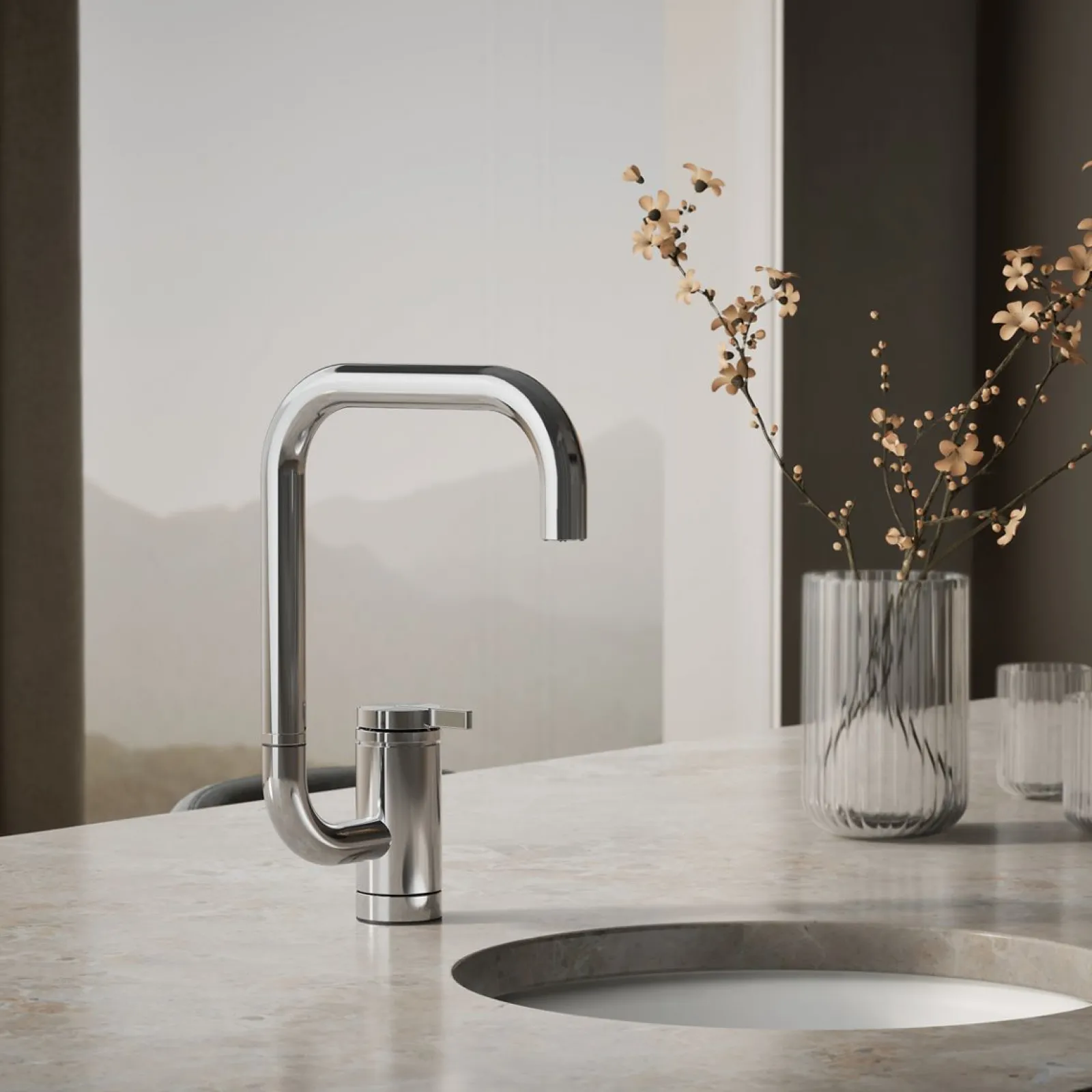 Single-handle bar sink faucet with two-function extended-reach spout^Kohler New