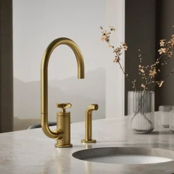 Single-handle bar sink faucet with two-function extended-reach spout and side sprayer^Kohler Outlet