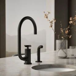 Single-handle bar sink faucet with two-function extended-reach spout and side sprayer^Kohler Outlet