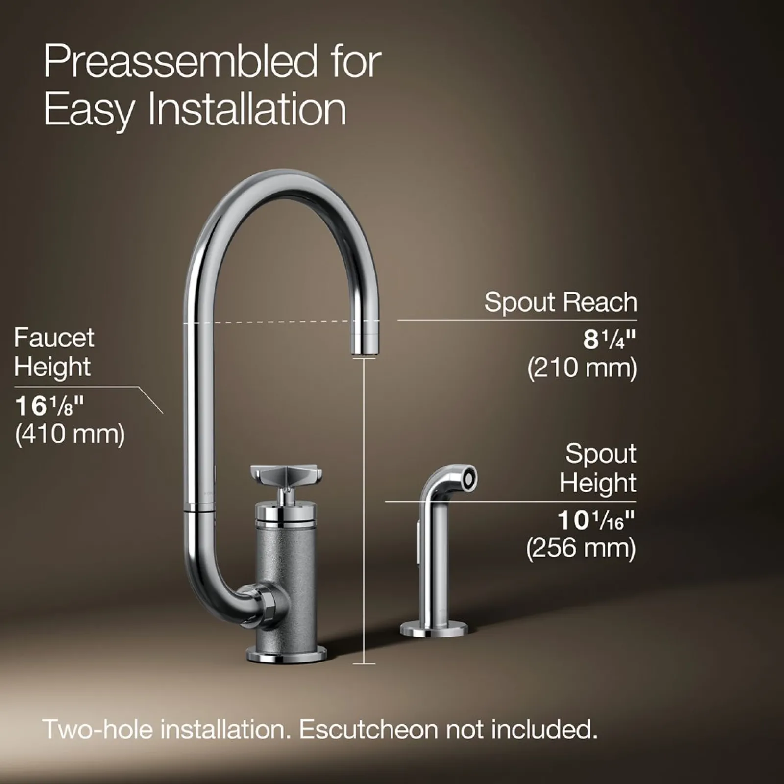 Single-handle bar sink faucet with two-function extended-reach spout and side sprayer^Kohler Outlet