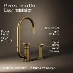 Single-handle bar sink faucet with two-function extended-reach spout and side sprayer^Kohler Outlet