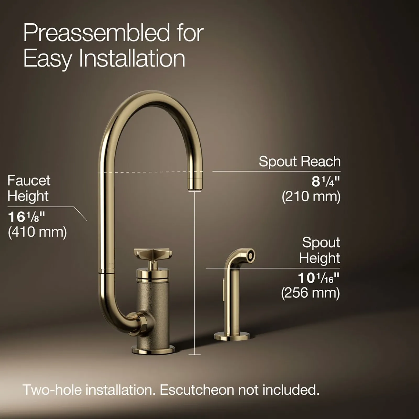 Single-handle bar sink faucet with two-function extended-reach spout and side sprayer^Kohler Outlet