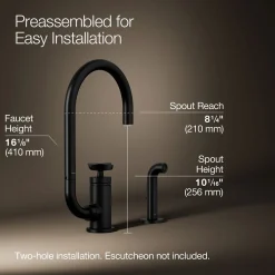 Single-handle bar sink faucet with two-function extended-reach spout and side sprayer^Kohler Outlet
