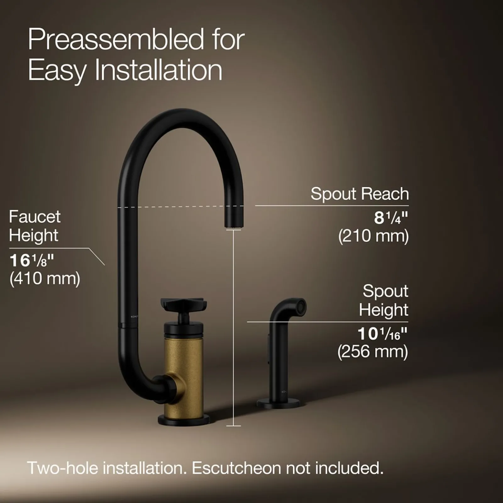 Single-handle bar sink faucet with two-function extended-reach spout and side sprayer^Kohler Outlet