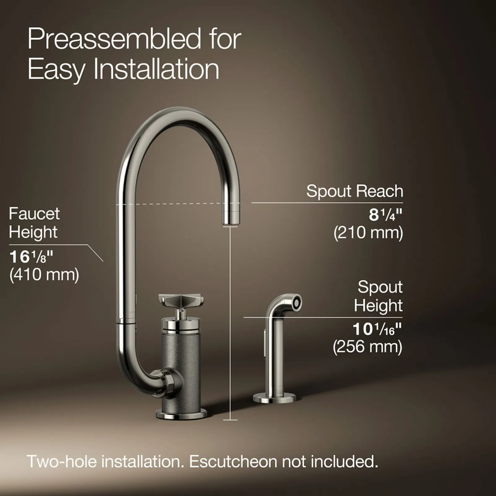 Single-handle bar sink faucet with two-function extended-reach spout and side sprayer^Kohler Outlet