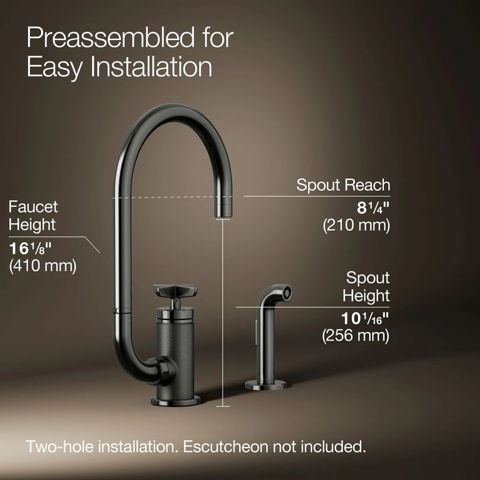 Single-handle bar sink faucet with two-function extended-reach spout and side sprayer^Kohler Outlet