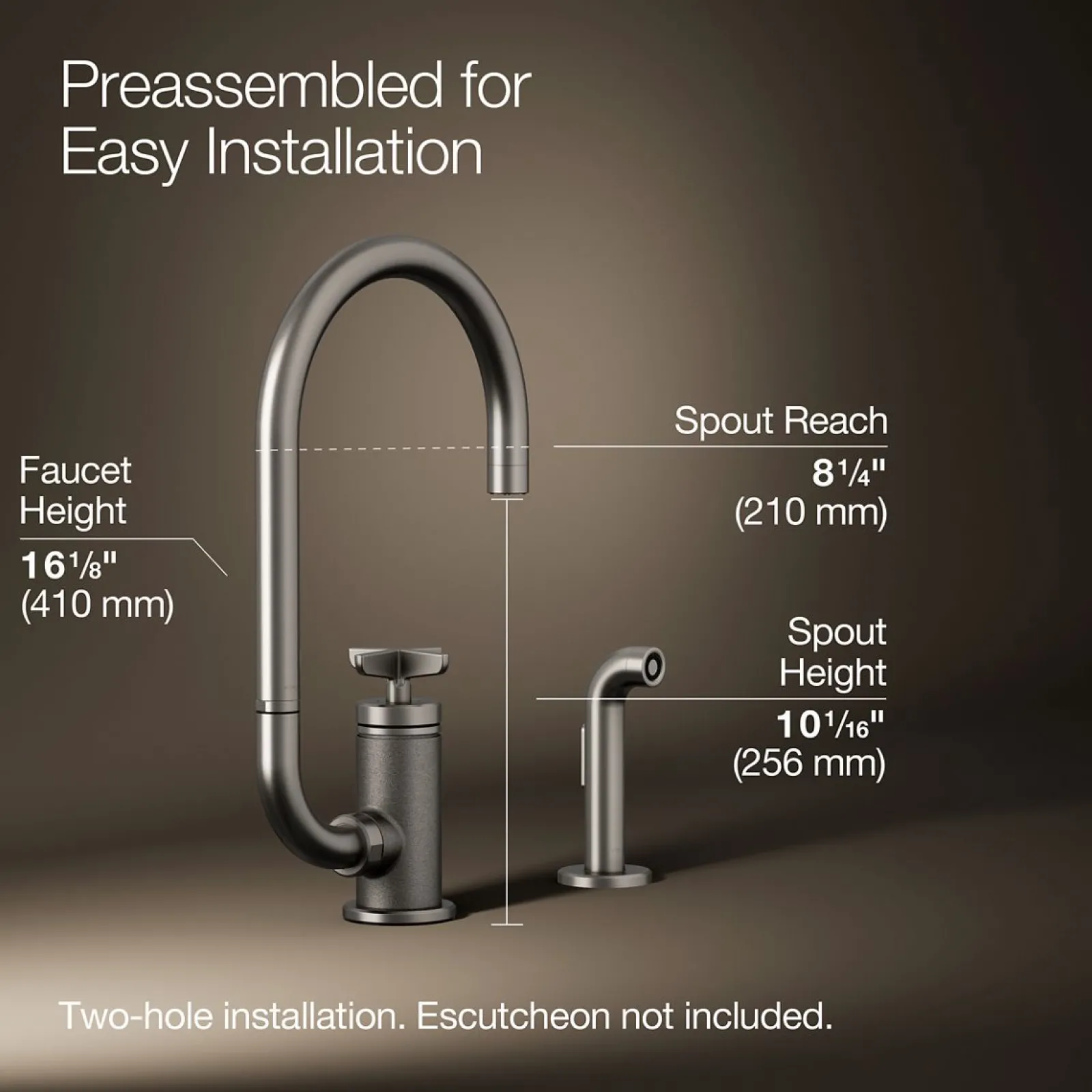 Single-handle bar sink faucet with two-function extended-reach spout and side sprayer^Kohler Outlet