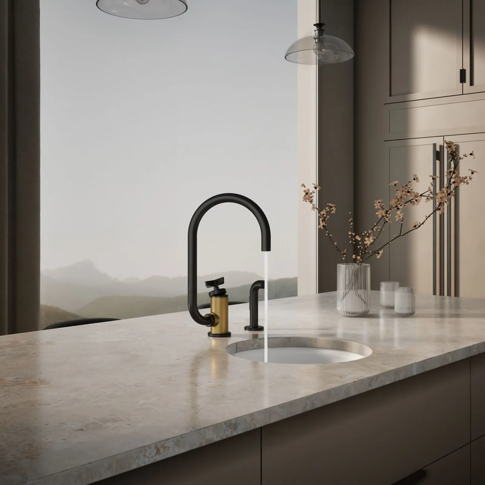 Single-handle bar sink faucet with two-function extended-reach spout and side sprayer^Kohler Outlet