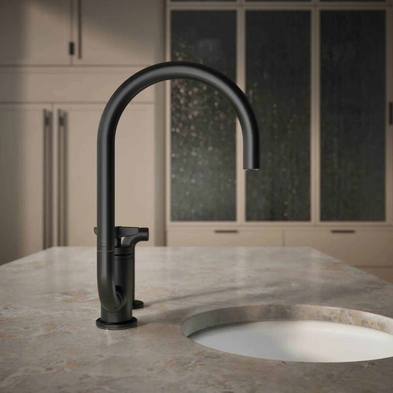 Single-handle bar sink faucet with two-function extended-reach spout and side sprayer^Kohler Outlet