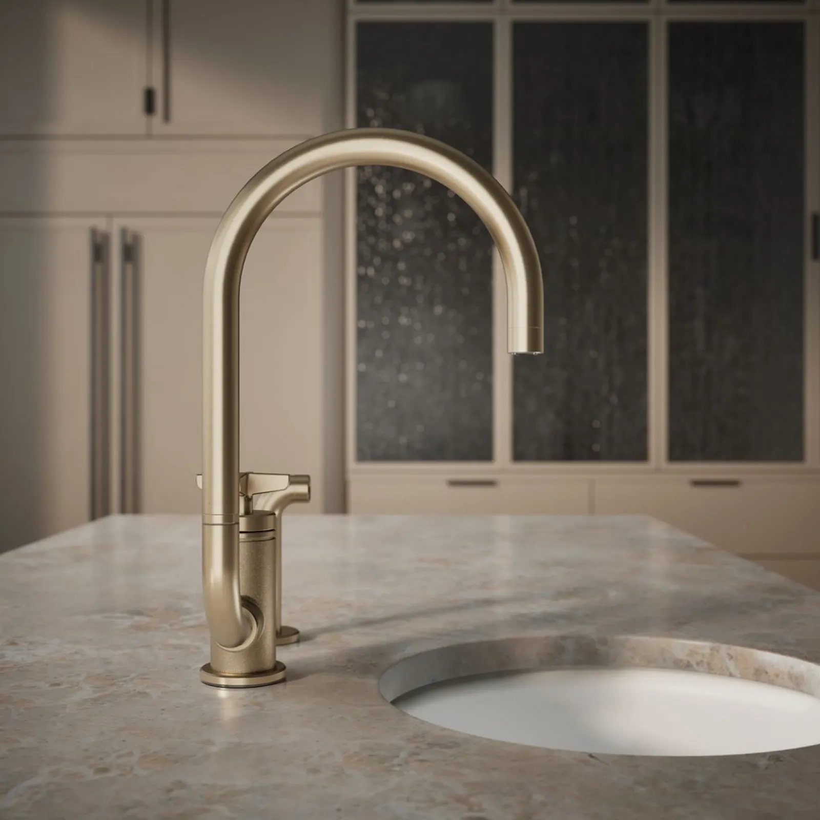 Single-handle bar sink faucet with two-function extended-reach spout and side sprayer^Kohler Outlet