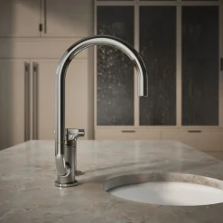 Single-handle bar sink faucet with two-function extended-reach spout and side sprayer^Kohler Outlet