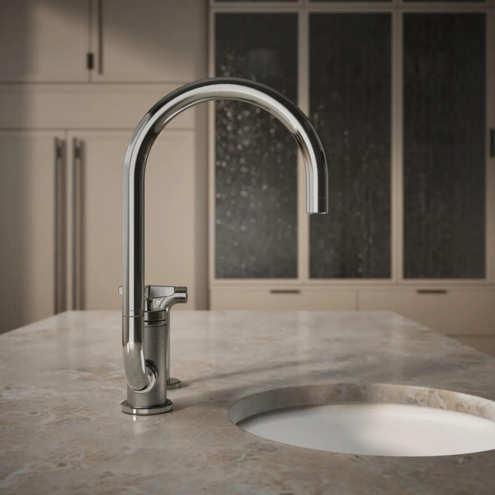 Single-handle bar sink faucet with two-function extended-reach spout and side sprayer^Kohler Outlet