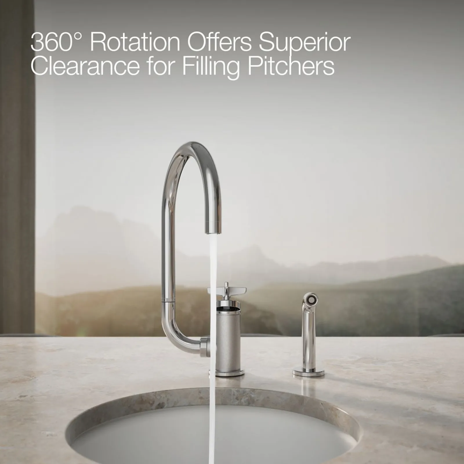 Single-handle bar sink faucet with two-function extended-reach spout and side sprayer^Kohler Outlet