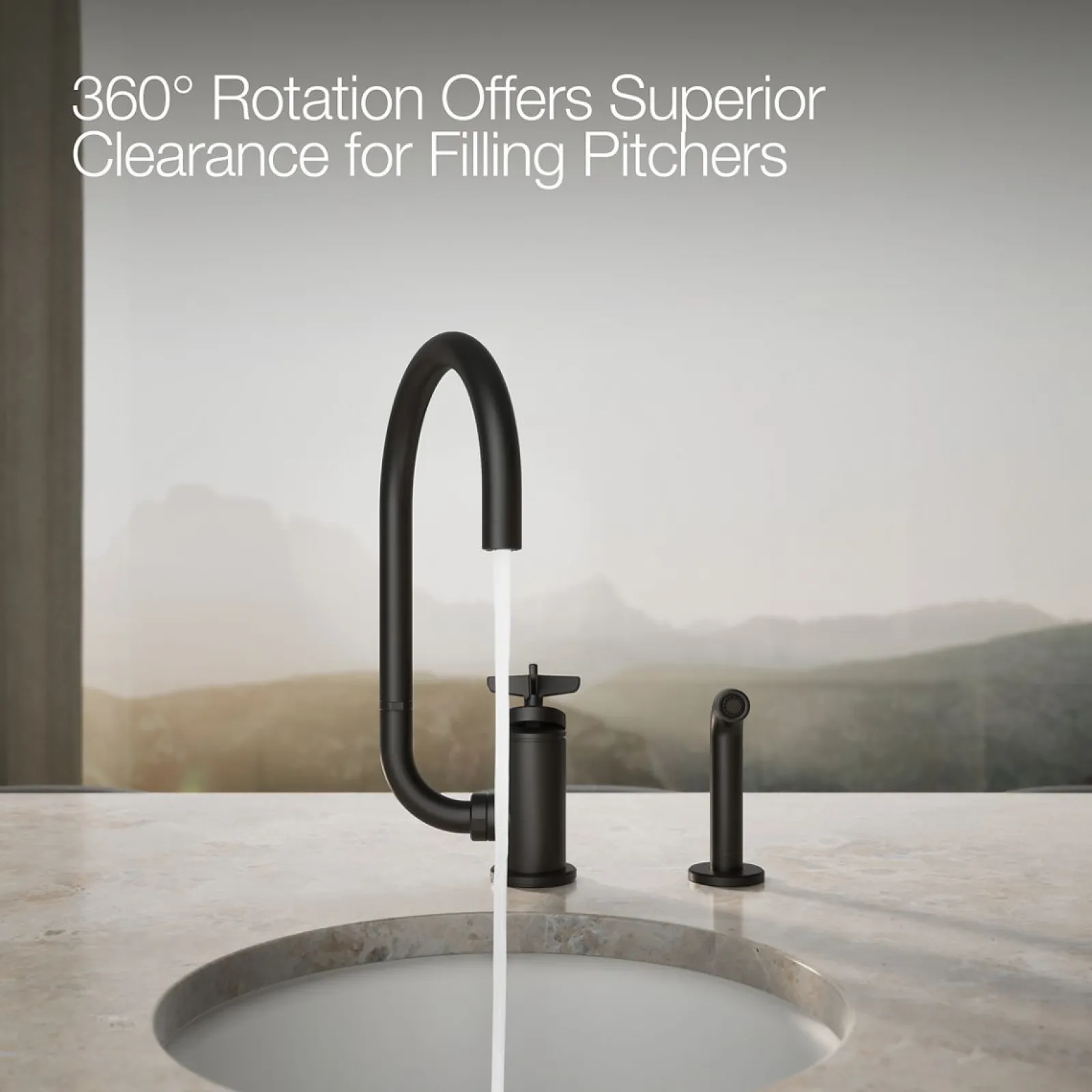 Single-handle bar sink faucet with two-function extended-reach spout and side sprayer^Kohler Outlet