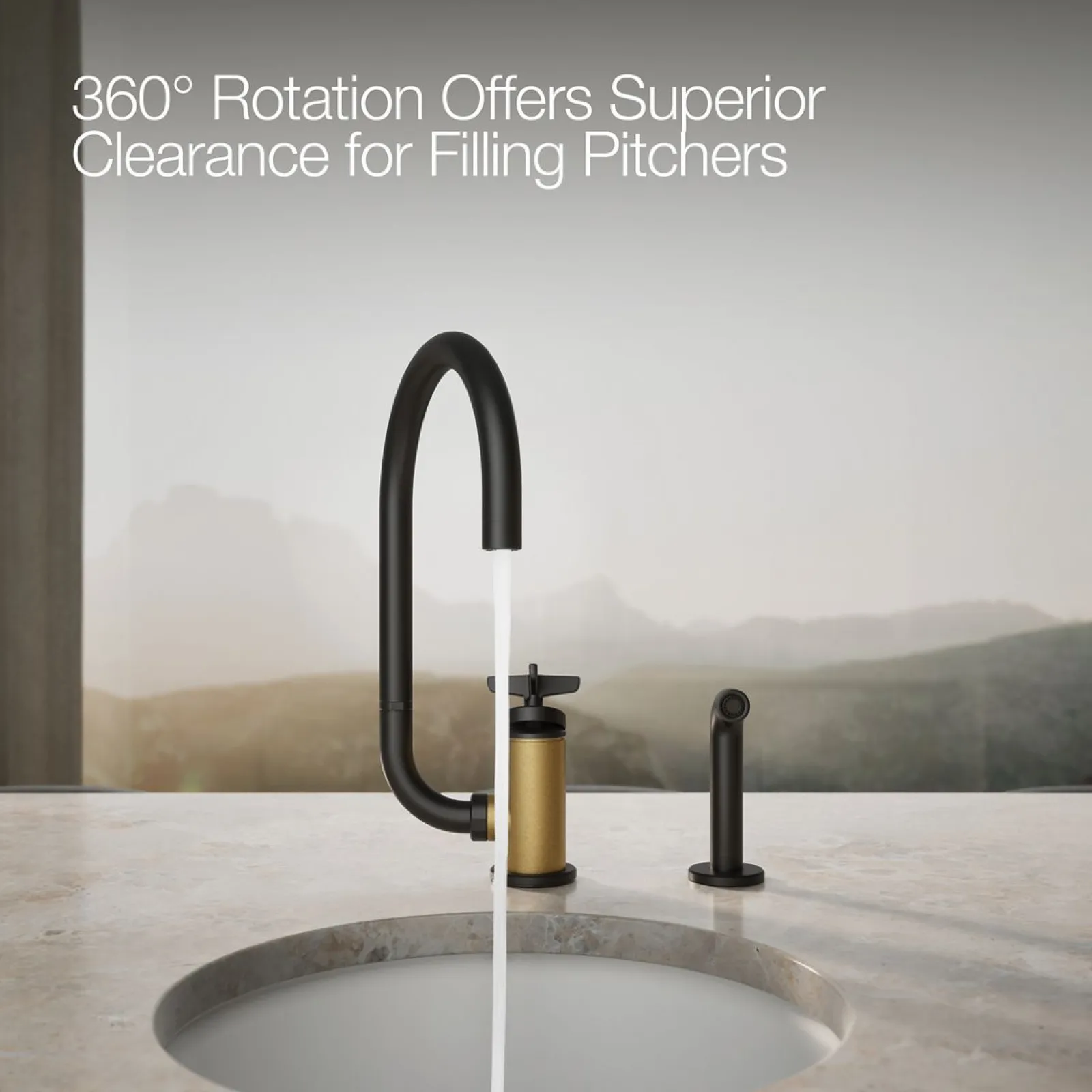 Single-handle bar sink faucet with two-function extended-reach spout and side sprayer^Kohler Outlet