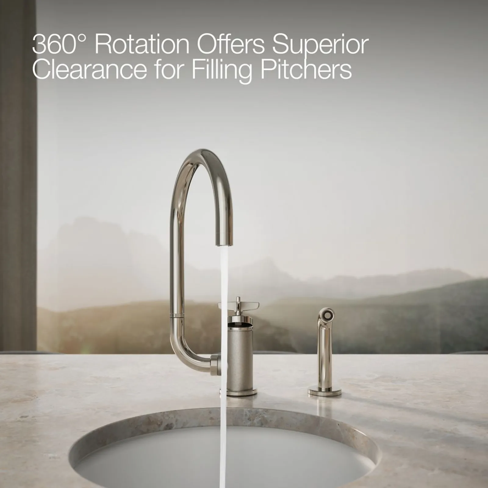 Single-handle bar sink faucet with two-function extended-reach spout and side sprayer^Kohler Outlet