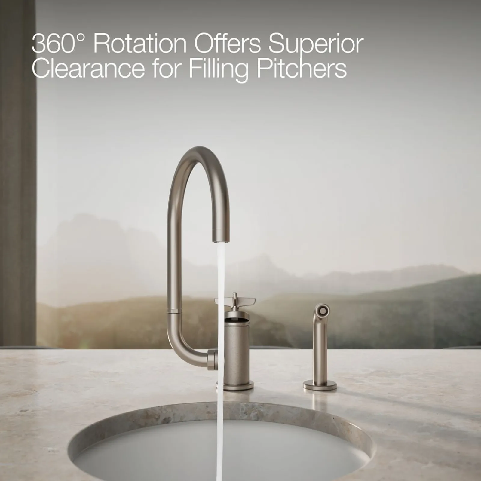 Single-handle bar sink faucet with two-function extended-reach spout and side sprayer^Kohler Outlet