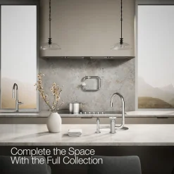 Single-handle bar sink faucet with two-function extended-reach spout and side sprayer^Kohler Outlet