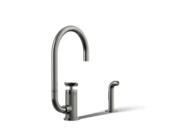 Single-handle bar sink faucet with two-function extended-reach spout and side sprayer^Kohler Outlet