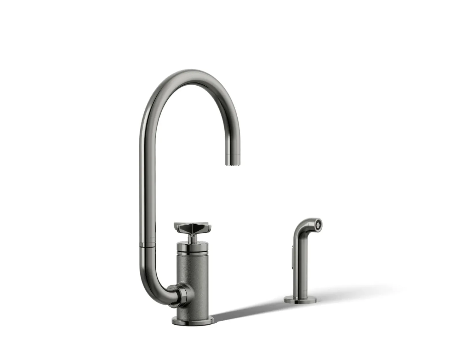 Single-handle bar sink faucet with two-function extended-reach spout and side sprayer^Kohler Outlet