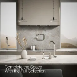 Single-handle bar sink faucet with two-function extended-reach spout and side sprayer^Kohler Outlet