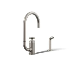 Single-handle bar sink faucet with two-function extended-reach spout and side sprayer^Kohler Outlet