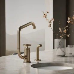 Single-handle bar sink faucet with two-function extended-reach spout and side sprayer^Kohler Online