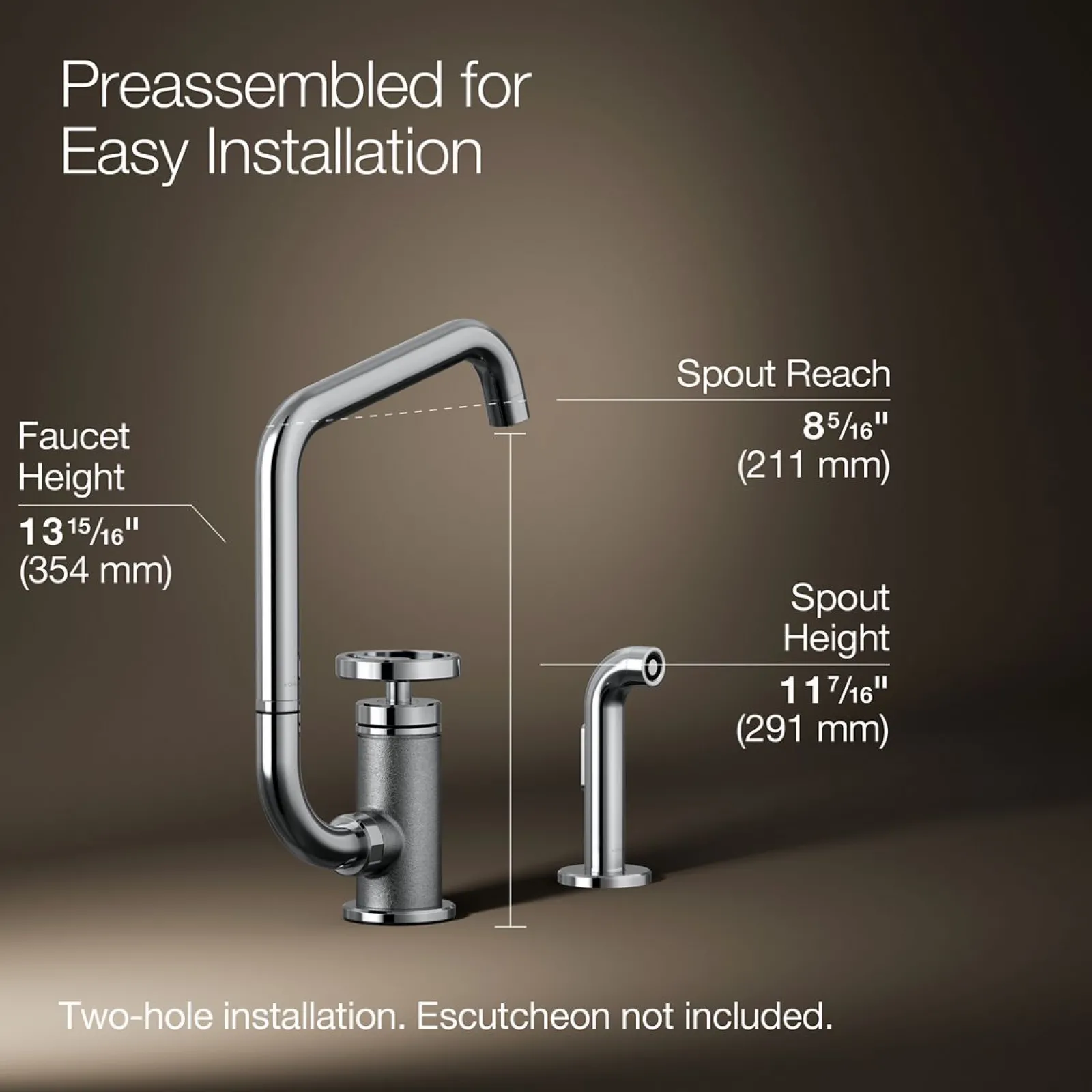 Single-handle bar sink faucet with two-function extended-reach spout and side sprayer^Kohler Online