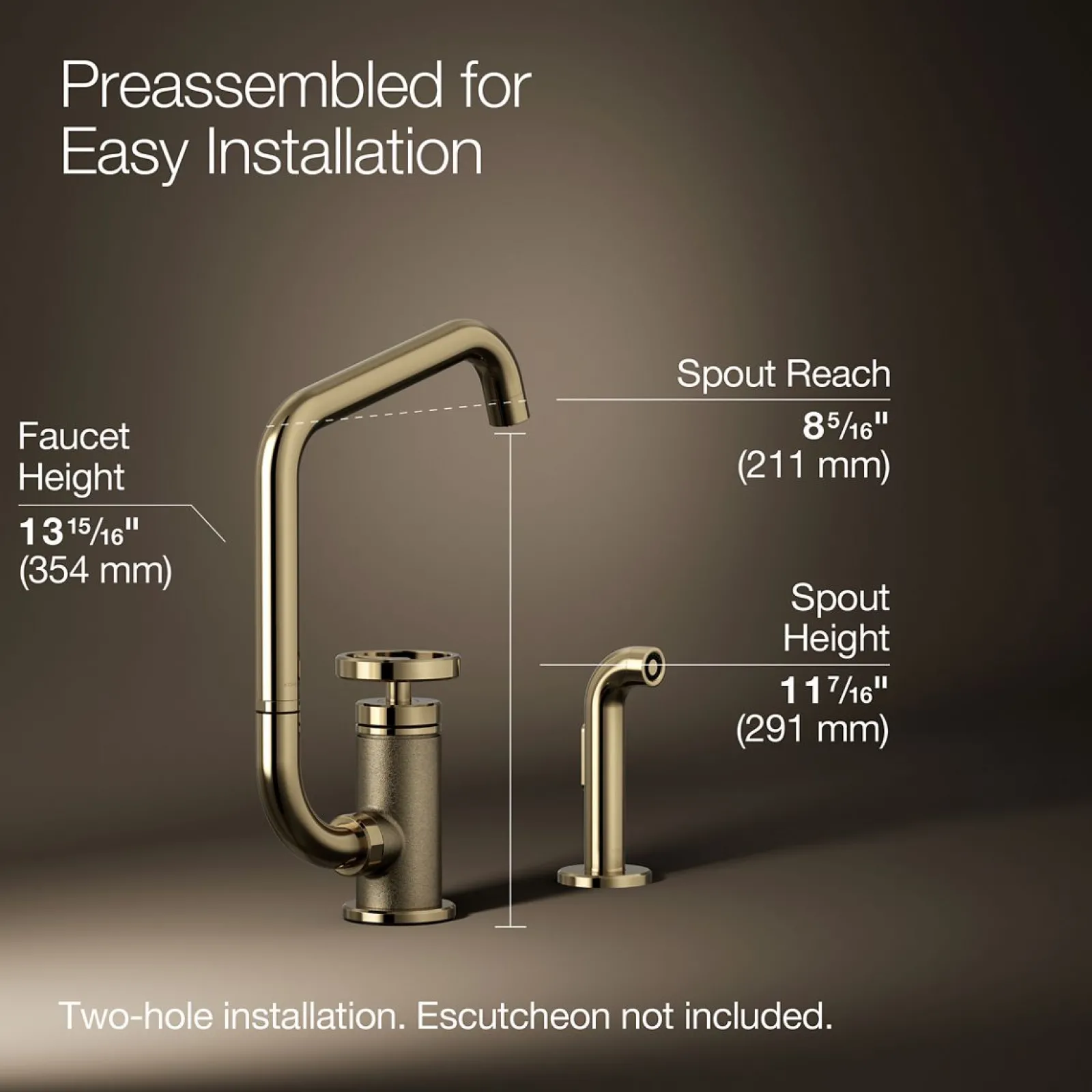 Single-handle bar sink faucet with two-function extended-reach spout and side sprayer^Kohler Online